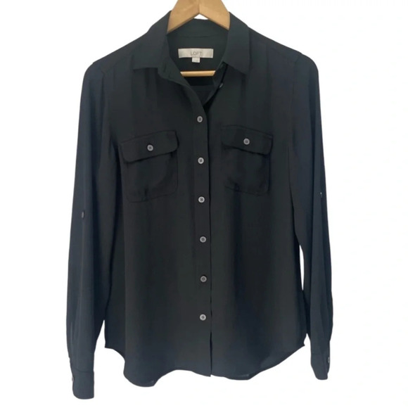 LOFT Tops - 84%OFF❣️Ann Taylor LOFT Black Button Up Roll-tab Long Sleeve Top, S